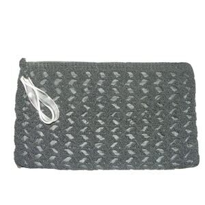 VTG Vintage Black Crochet Cord Rectangular Purse Clutch w/Twisted Zipper Pull